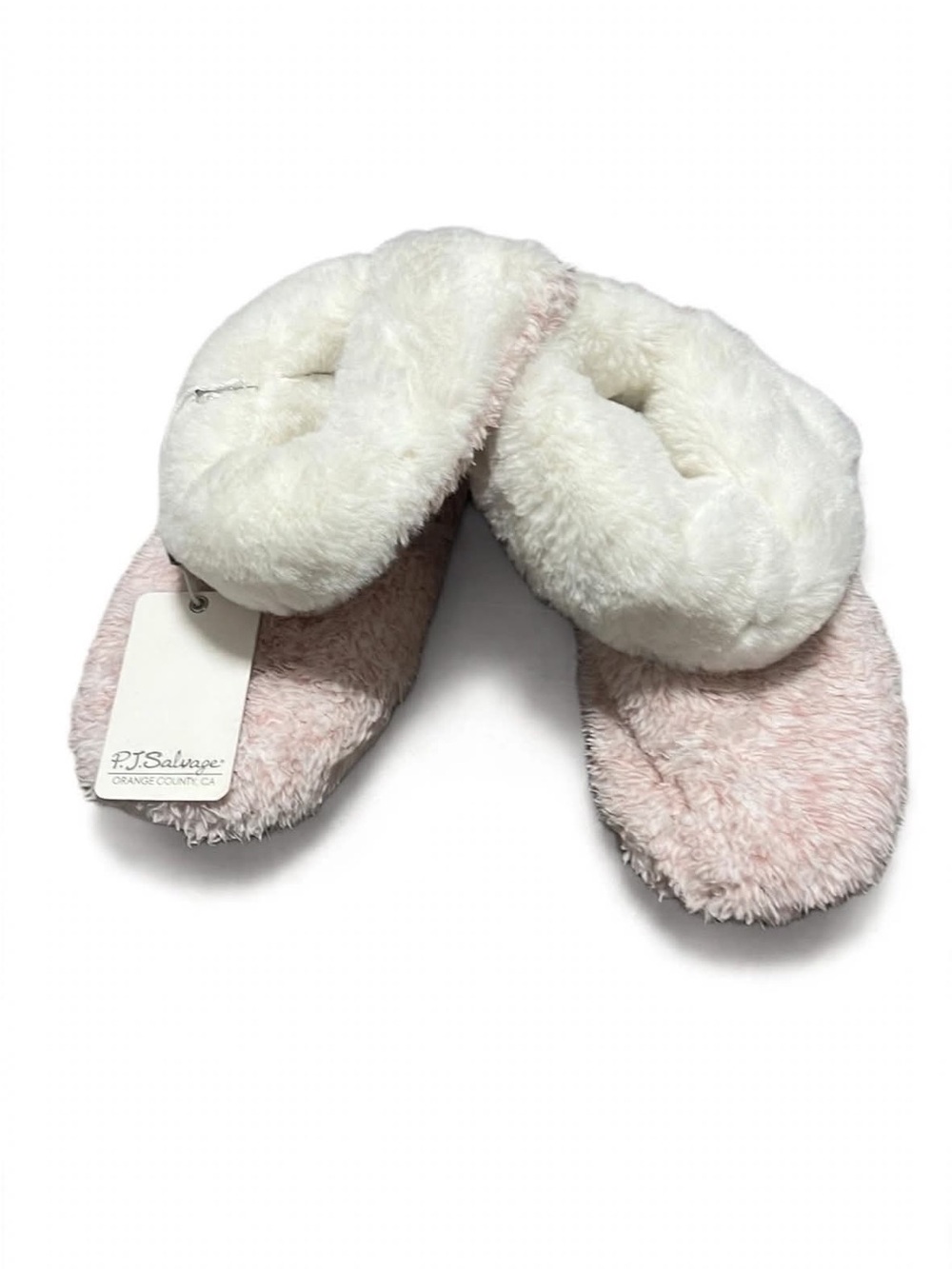 PJ SALVAGE NWT Size M RPPLBO Rose Quartz Blush Pink White Sherpa Fuzzy Slipper